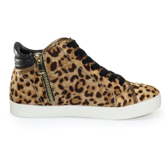 Steve Madden Women's Savior Fashion Sneaker Leopard Print Calf Hair Bling Star 7 - Picture 2 of 10